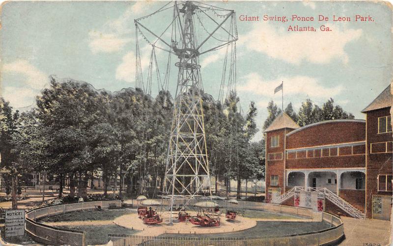 D77/ Atlanta Georgia Ga Postcard c1910 Giant Swing Ponce De Leon Amusement Park