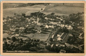 Aerial View Linen Postcard Buchbach Germany 1951