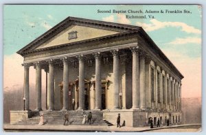 1912 RICHMOND VIRGINIA VA SECOND BAPTIST CHURCH ADAMS & FRANKLIN STREET POSTCARD