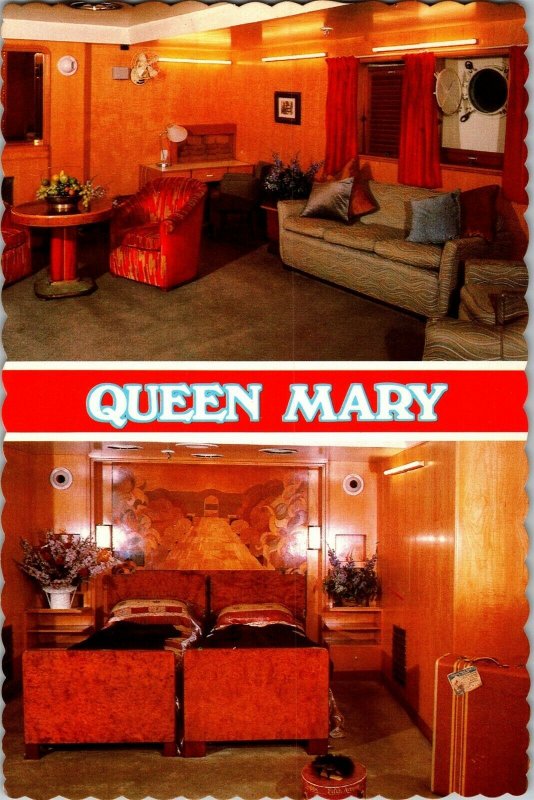 First Class Suite on R.M.S. Queen Mary Long Beach CA Postcard I62