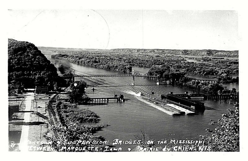 RPPC Suspension Bridge Between Marquette Iowa and Prairie du Chien Ships