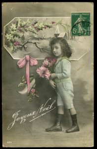 Joyeux Noel. Merry Christmas. Vintage French RPPC. Hand tinted