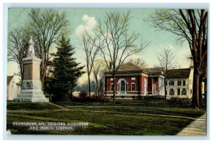 1909 Soldiers Monument And Public Library Kennebunk Maine ME Antique Postcard