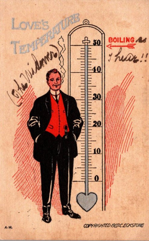 Humour Man Standing Beside Love's Thermometer 1908