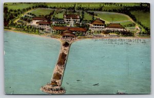 Baltimore Maryland~Bay Shore Amusement Trolley Park Birdseye~Pier~c1910 PC
