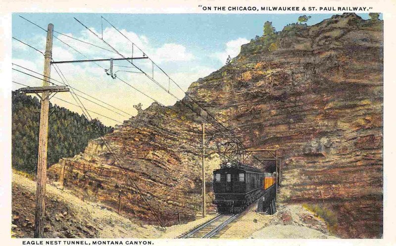 CM&StP Electric Railroad Train Eagle Nest Tunnel Montana Canyon 1920s postcard