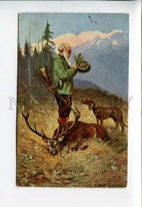 3158749 HUNT Deer HUNTER Pointer by Graf MULLER vintage colorPC