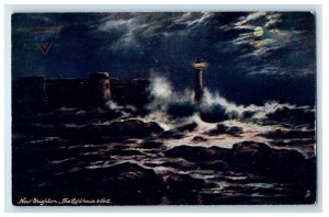 c1910 The Lighthouse & Fort New Brighton Moonlight Oilette Tuck Art Postcard