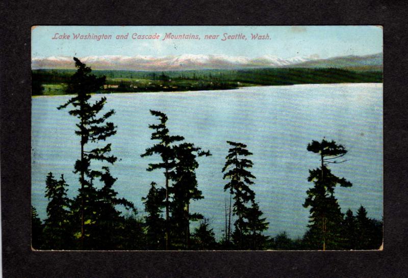 WA Lake Washington and Cascade Mtns Mountains Near Seattle Postcard Vintage