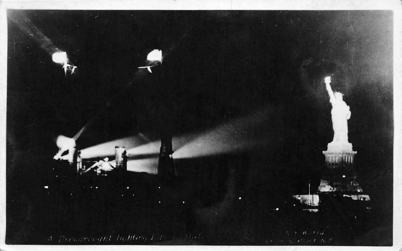 G45/ New York City RPPC Postcard  c1920s Statue of Liberty Night Art Lights