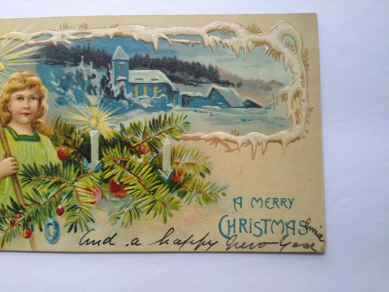 Christmas Postcard Star Child Angel Embossed Newton Center Mass 1906