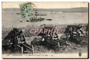 Old Postcard Cherbourg Hi battery and Rade Boat