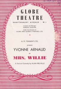 Mrs Willie Yvonne Arnaud Cyril Raymond Globe Theatre Programme