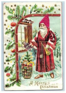 c1910 Austria Real Silk Hat Santa Christmas Vintage Postcard P118