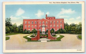 Manitowoc County, WI Wisconsin ~ TWO RIVERS HOSPITAL c1940s Linen Postcard