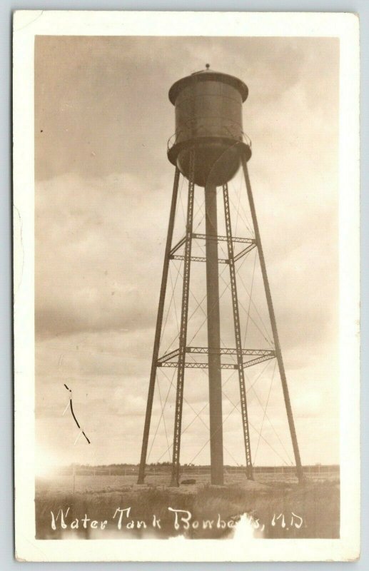 Bowbells North Dakota~Water Tank~Tower Close Up~1912 Real Photo Postcard~RPPC