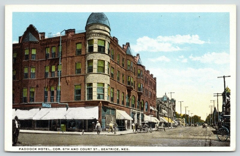 Beatrice Nebraska Paddock Hotel 6th Court Street Business Barber Drugs 1920s United States Nebraska Other Postcard