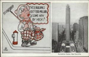 New York City Rockefeller Center Comic of Rube Hillbilly Old Postcard