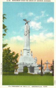 Vintage Postcard 1930's Monument Over Grave Of Andrew Johnson Greeneville TN