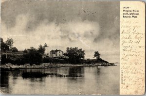 Hospital Point and Light House, Beverly MA Undivided Back Vintage Postcard C79