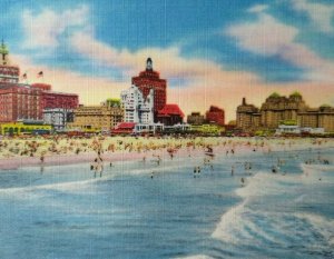 Atlantic City Postcard Hotel Landscape Boardwalk Ocean New Jersey NJ Linen 1959