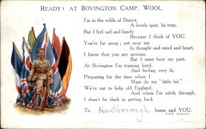 Wool Dorset Bovington Camp Armed Soldier Flags Poem Patriotic Vintage Postcard