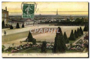 Old Postcard From Saint Cloud Park panoramic view of Paris Eiffel Tower