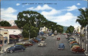 La Jolla California CA Girard Ave Street Scene Linen Vintage Postcard