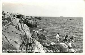 RPPC Postcard; Surf Fishing from Rocks, Parson's Point, Rye NH Rockingham County