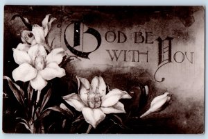 c1910's God Be With You White Flowers Oxford England Antique Posted Postcard