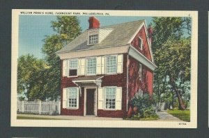 Ca 1927 Post Card Phila PA Wm Penns Home In Fairmount Park