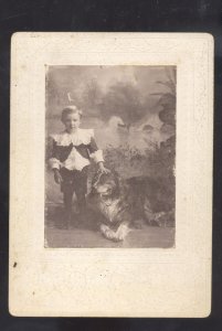 REAL PHOTO MOUNTED PHOTOGRAPH YOUNG BOY WITH COLLIE DOG EMBOSSED