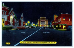 c1940 Night Scene Twin City Building Departments Texarkana Arkansas AR Postcard