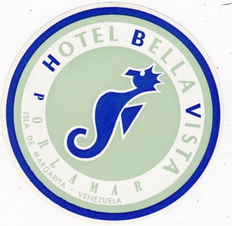 Venezuela Porlamar Hotel Bella Vista Vintage Luggage Label sk2051