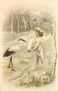 UDB Art Postcard; Cupid Shows List to the Stork, Meissner & Buch 350, Unposted