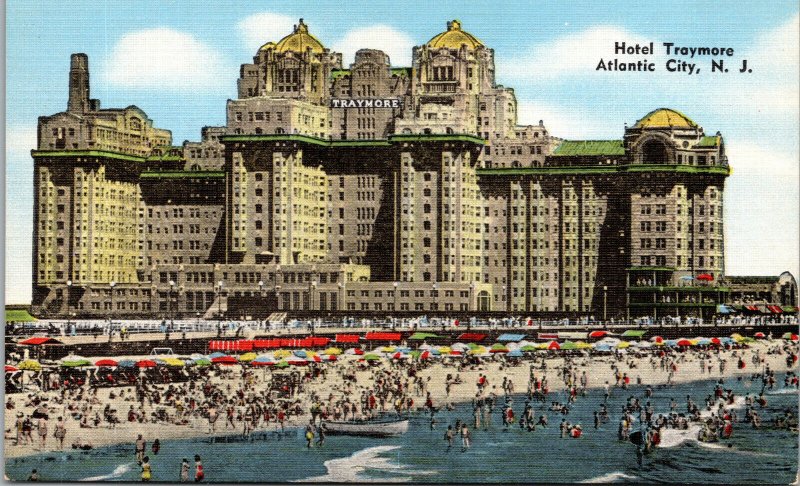 Vtg 1940s Hotel Traymore Boardwalk Beach Atlantic City New Jersey NJ Postcard