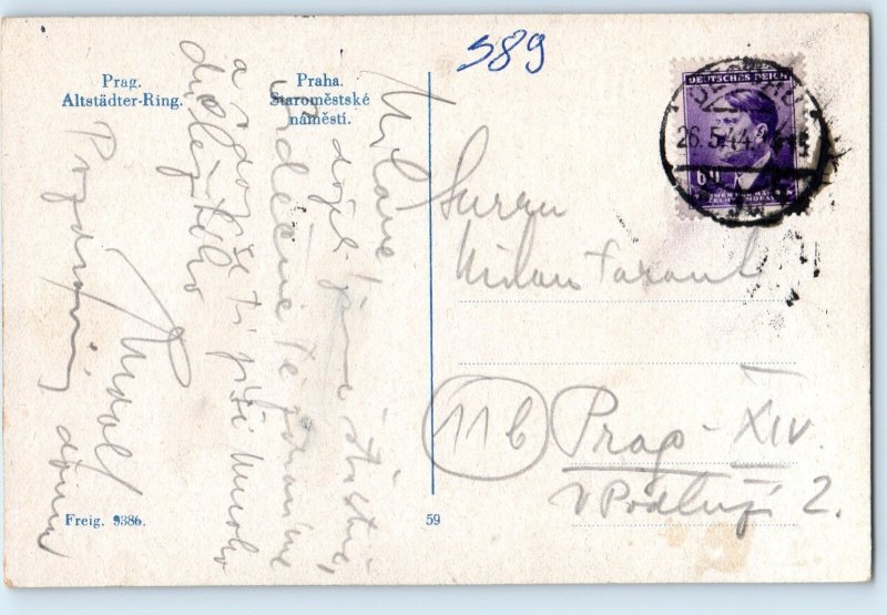 Prague Czech Republic Postcard Old Town Square c1920's Antique Posted