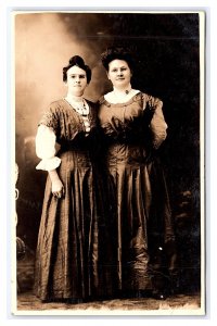 Two Women Sisters? In Fancy Long Dresses RPPC Postcard