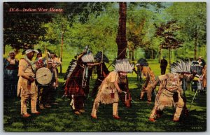 Vtg Native American Indian War Dance Ceremoial Drums 1940s Linen Postcard