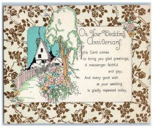 c1920's Wedding Anniversary Message House Flowers And Tree Rust Craft Postcard