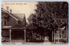 Westfield Wisconsin WI Postcard Spring Street Buildings Trees Exterior View 1912