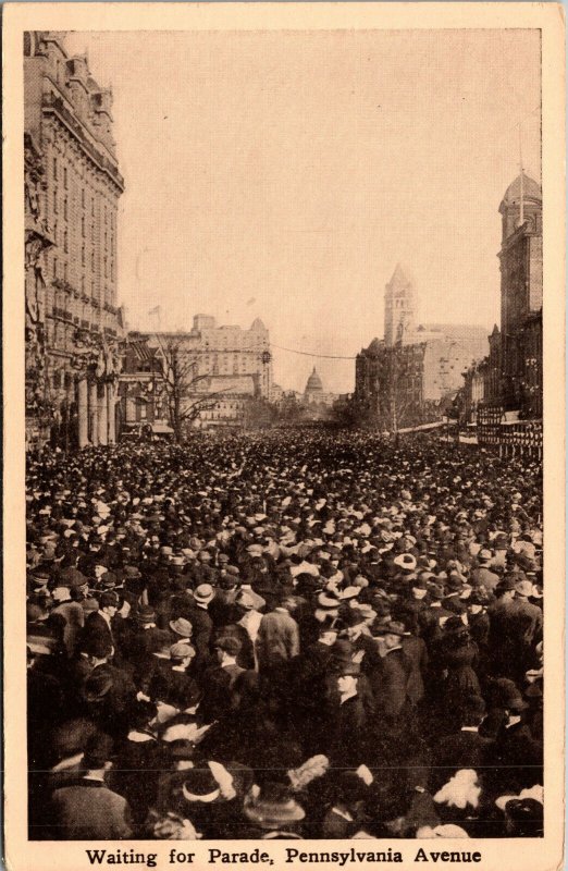 Vtg 1910 Crowd Waiting For Parade Pennsylvania Avenue Taft Inauguration Postcard