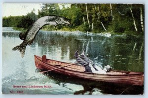 Lindstrom Minnesota MN Postcard Scene Pike Fishing Fishermen Boat 1911 Antique