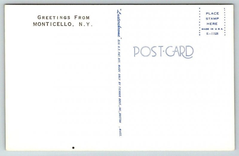 Greetings From Monticello  New York  Postcard