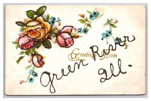 Generic Floral Greetings Roses Green River Illinois IL DB Postcard w Micah Z2