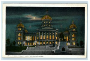 c1920's Iowa State Capitol By Night Des Moines Iowa IA Unposted Vintage Postcard