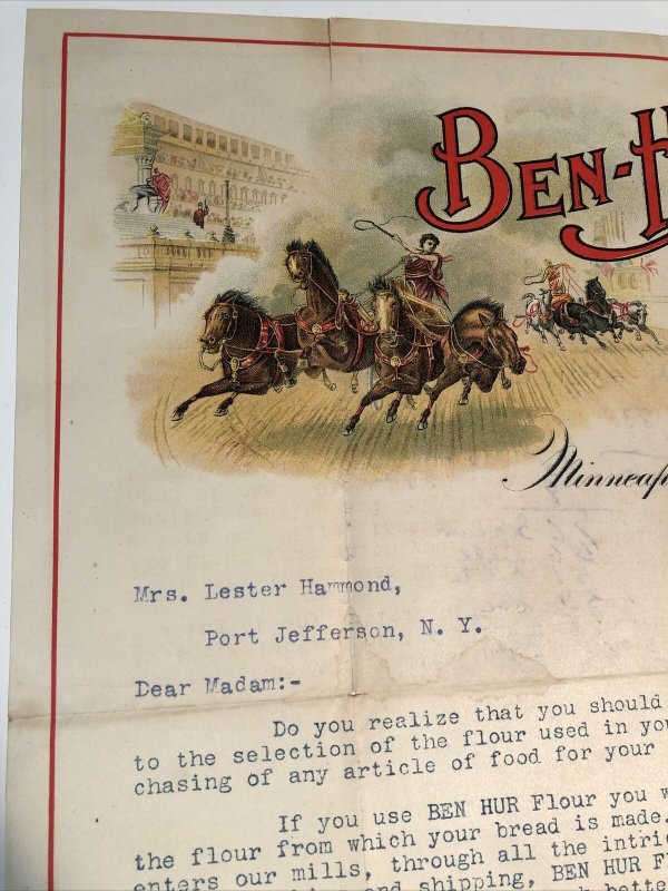 1906 Ben Hur Flour ROYAL MILLING Company Minneapolis MN Horse Color Letterhead 