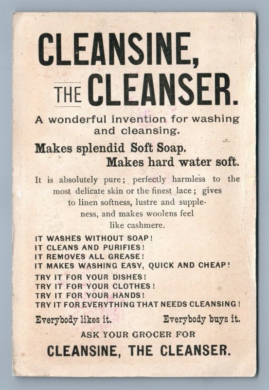 VICTORIAN TRADE CARD CLEANSINE THE CLEANSER SOFT SOAP antique PHILADELPHIA PA
