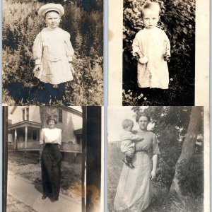 x4 LOT c1910s Outdoor People RPPC Young Ladies Mother Children Real Photos A176