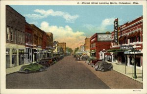 Columbus Mississippi MS Market Street Scene Vintage Postcard